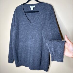 Rachel Zoe Women 1X 100% Cashmere Sweater Charcoal Grey 2-Ply  V-Neck Plus Size